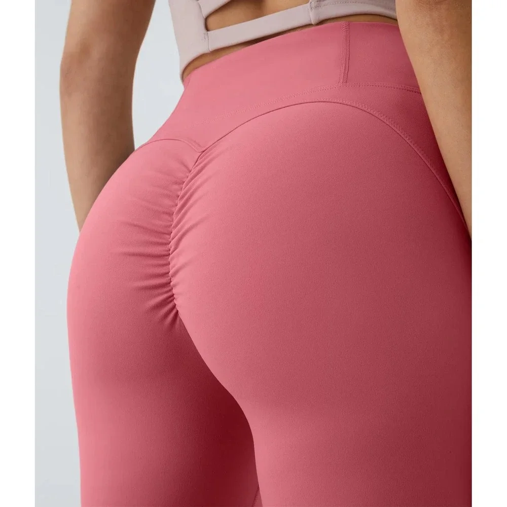 Halara High Waisted Crossover Ruched Butt Lifting Yoga Leggings Candy Pink XS - Picture 4 of 13